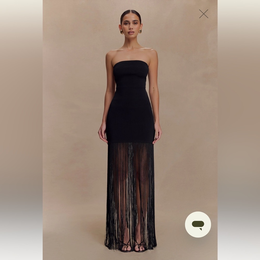 Meshki Black Strapless Fringe Maxi Dress